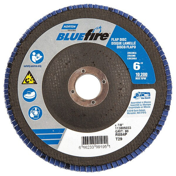 Norton Abrasives Flap Disc,6 In x 80 Grit,7/8 66623399195