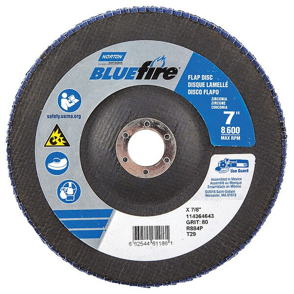 Norton Abrasives Flap Disc,7 In x 80 Grit,7/8 66254461186