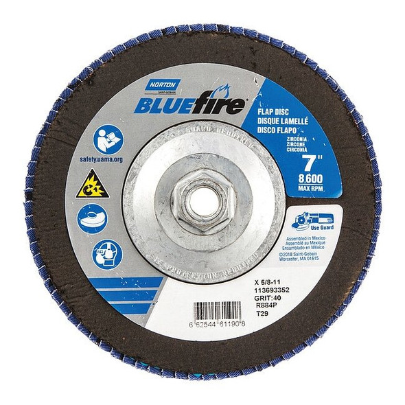 Norton Abrasives Fiber Disc,7 in Dia,5/8in Arbor,P40 Grit 66254461190