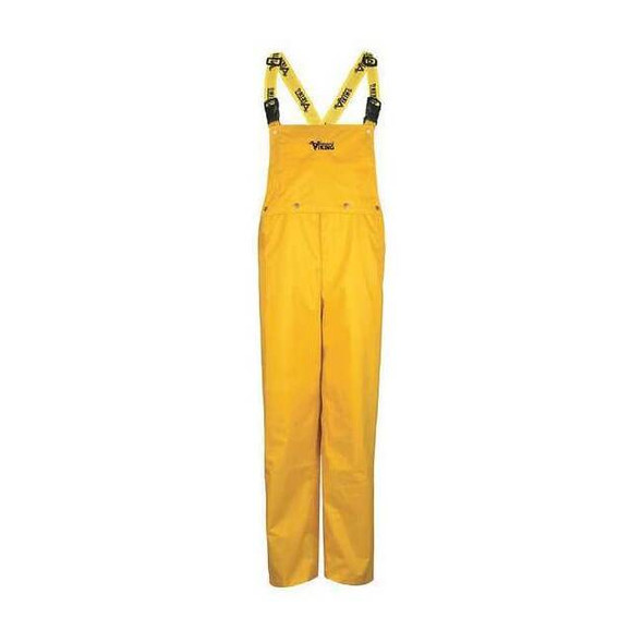 Rain Bib Pants, 100% Nylon, 32 1/2 in Inseam, Elastic Closure, Yellow, Size XL