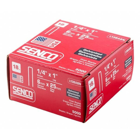 Senco Staples, 18 ga, Medium Crown, 1 in Leg L, Steel, 5000 PK L13BABN