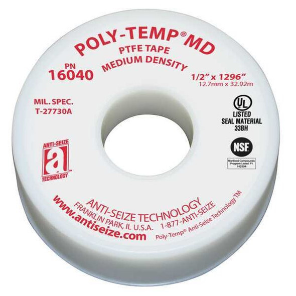 Anti-Seize Technology Thread Sealant Tape,1/2 In. W,1296 In. L 16040
