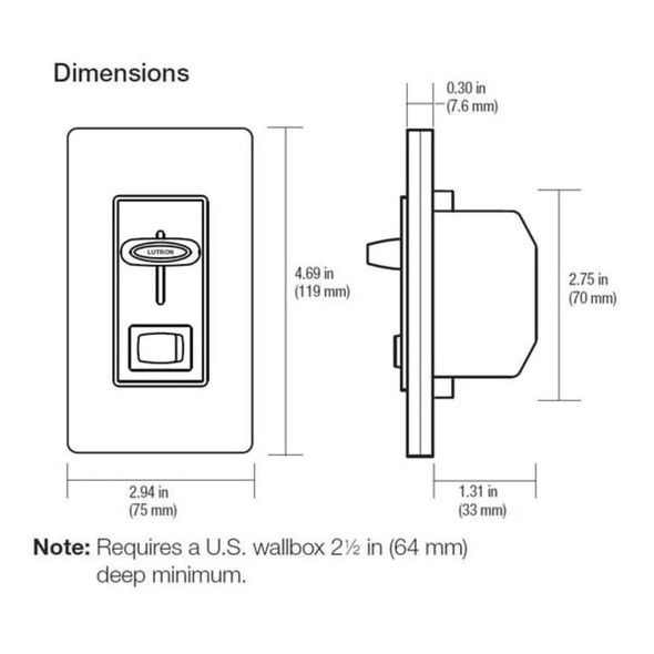 Lutron Lighting Dimmer,Rocker-Slide,Ivory SCL-153P-IV