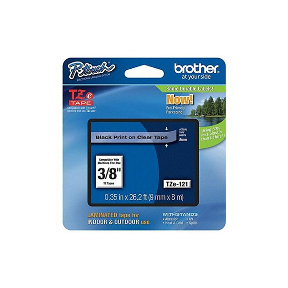 Brother Label/RibbonCartridge,Clear,Gloss,3/8inW TZE121G