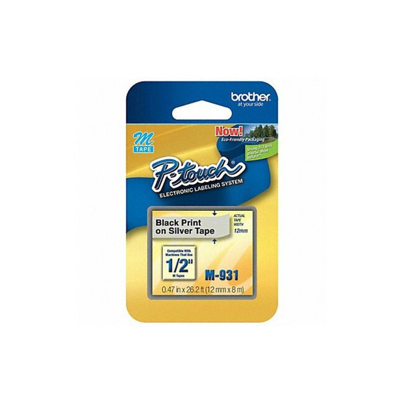 Brother Label/Ribbon Cartridge, Silver, 1/2 in W M931
