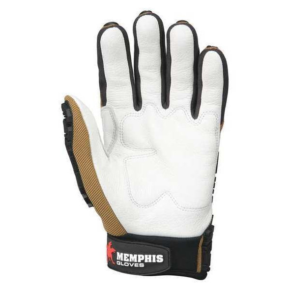 Predator Multi-Task Mechanics Gloves, Cow Grain Leather Palm, Spandex Back, L, Black/Brown/White