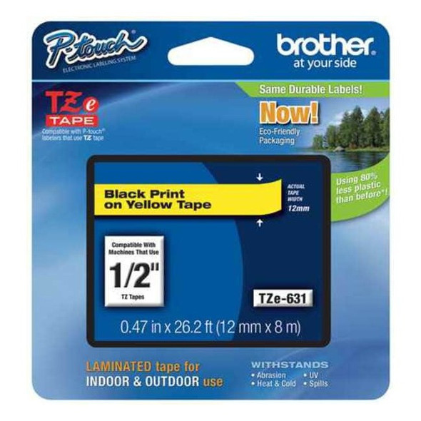 Brother Label/Ribbon Cartridge, Yellow, 1/2 in W TZE631G
