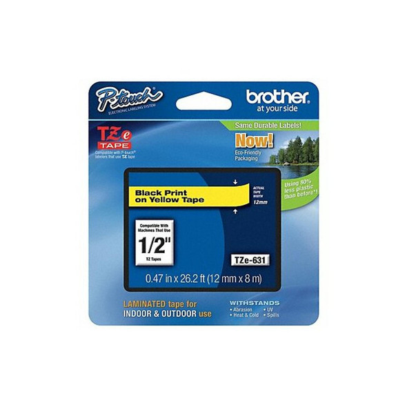 Brother Label/RibbonCartridge,Yellow,1/2inW TZE631G