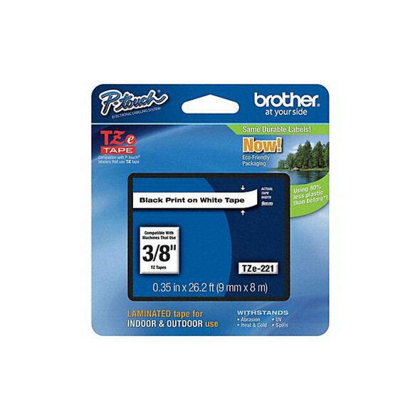 Brother Label/RibbonCartridge,White,Gloss,3/8inW TZE221G