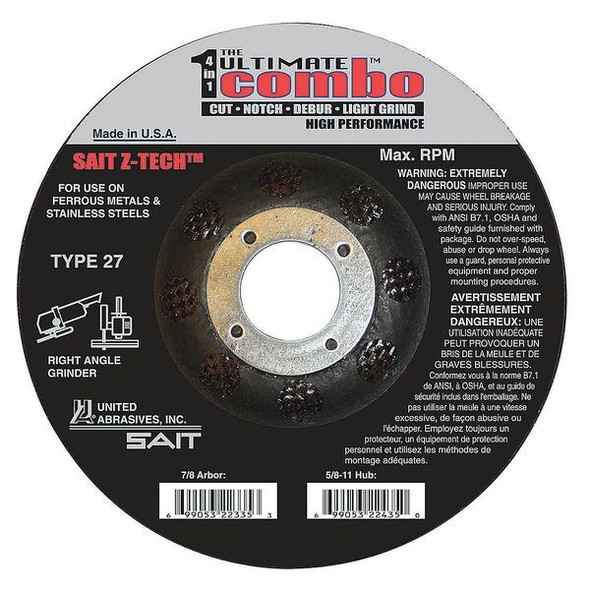 United Abrasives/Sait DepressdCntrCtOffWhl,7/8"CN,UnthreadHle 22330