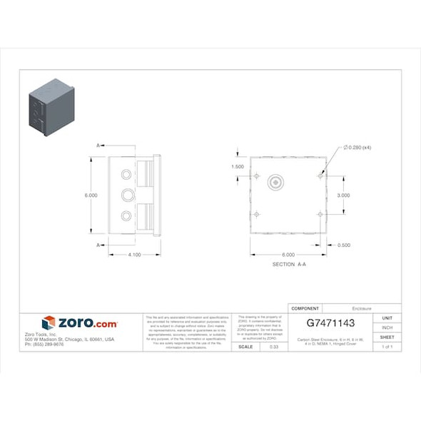 Nvent Hoffman 1/4 Turn Latch Electrical Enclosures, 6 in H, 4 in D, 6 in W, 1, Steel AHE6X6X4
