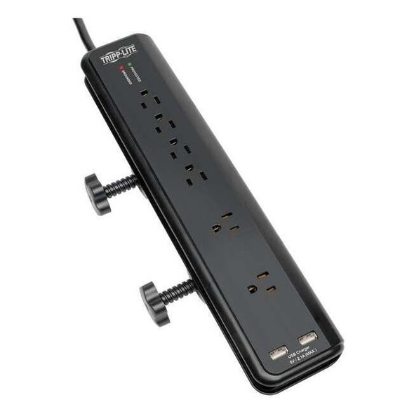 Tripp Lite Power Strip, Surge, USB, 6 5-15R, 5-15P, 6 ft., Black TLP606DMUSB