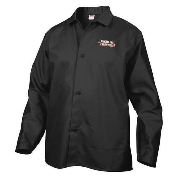 Welding Jacket, Cotton, 9 oz, 33 in Length, Snaps Closure, 0 Pockets, Black, XL