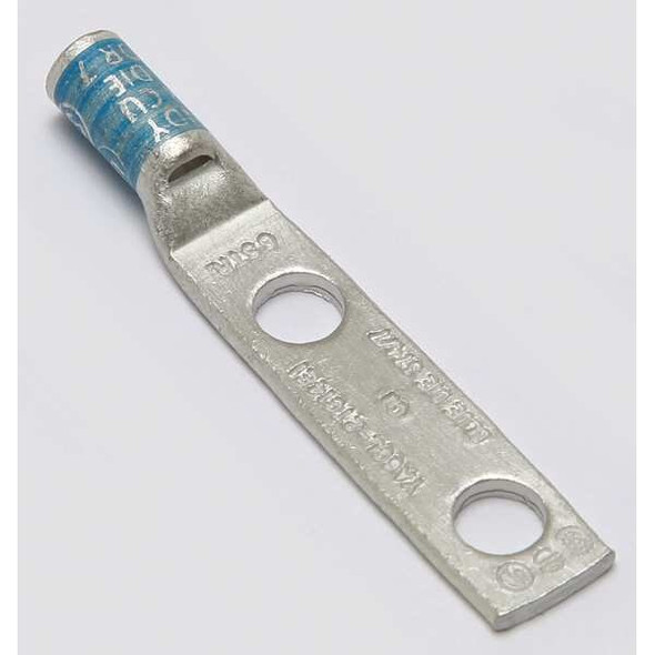 Two-Hole Compression Lug, 6 AWG Max, 1/4 in Stud, Standard Barrel, Copper, Blue