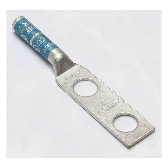Two-Hole Compression Lug, 6 AWG Max, 3/8 in Stud, Long Barrel, Copper, Blue