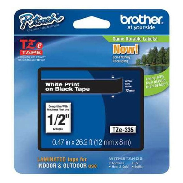 Brother Adhesive TZ Tape (R) Cartridge 0.47"x26-1/5ft., White/Black TZE335G