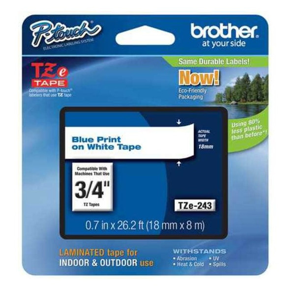 Brother Label/Ribbon Cartridge, White, Gloss, 3/4 in W TZE243G