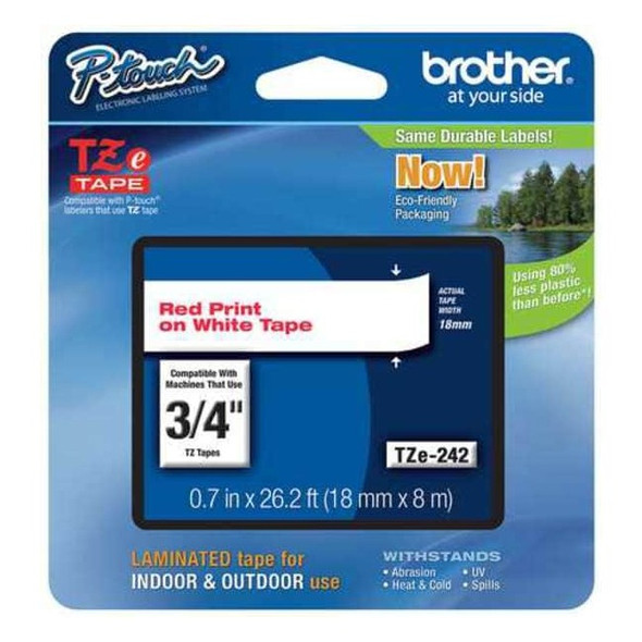 Brother Label/RibbonCartridge,White,Gloss,3/4inW TZE242G