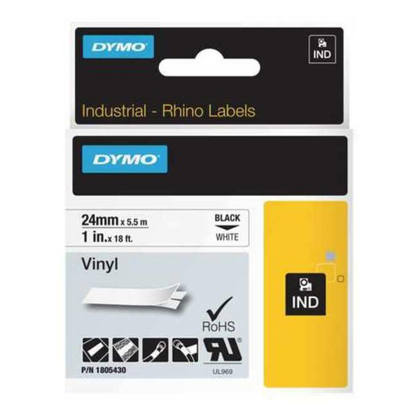 Dymo Label Tape Cartridge, Black/White, Labels/Roll: Continuous 1805430
