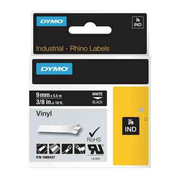 Dymo Label Tape Cartridge, White/Black, Labels/Roll: Continuous 1805437