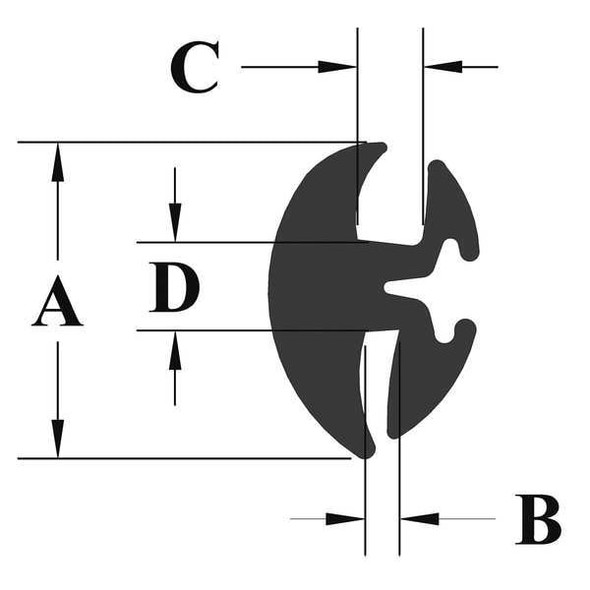 Dbl. Piece (requires key) Rubber Locking Gasket, Fits Glass 3/16" - 1/4", Fits Edge 0.093 to 0.14"