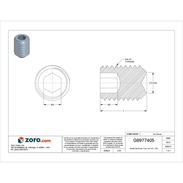 Manufacturer Varies Socket Set Screw,Cup,3/4-10x1,PK5 U07840.075.0100