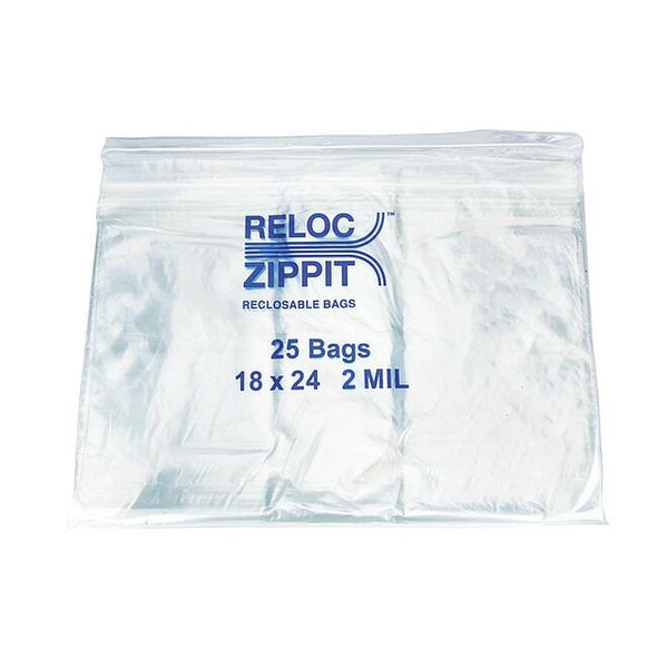 Reclosable Bag, Zip Seal, 24 in L, 18 in W, 2 mil Thick, Polyethylene, Clear