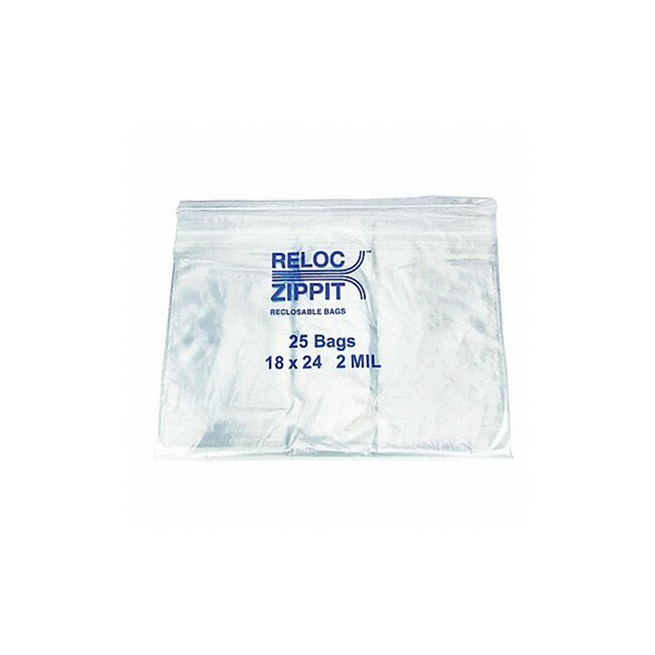 Reclosable Bag, Zip Seal, 24 in L, 18 in W, 2 mil Thick, Polyethylene, Clear
