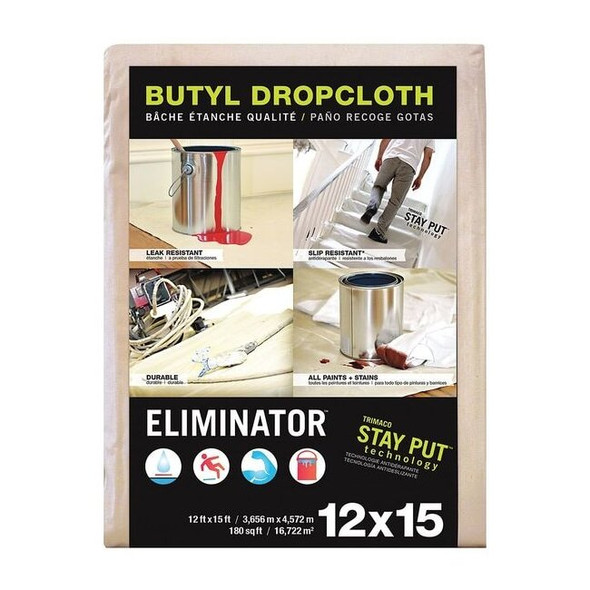 Eliminator Leakproof, Slip Resistant Drop Cloth, White, 12 ft L x 15 ft W
