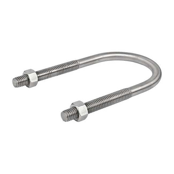 Round U-Bolt, 1/2"-13, 3 21/32 in W, 4 in H, Plain Stainless Steel