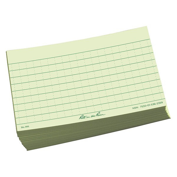 Rite in the Rain Index Cards,Ruled,3" x 5",PK100 991 Rite in the Rain Index Cards,Ruled,3" x 5",PK100 991