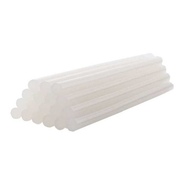 Hot Melt Adhesive, Clear, 7/16 in Dia, 10 in L, 1 min Begins to Harden, 18 PK