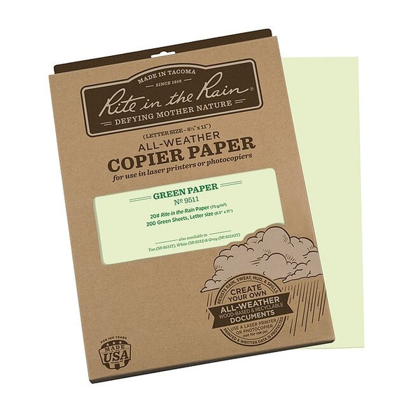 Rite in the Rain Copier Paper, 8.5x11in, Green, PK200 9511