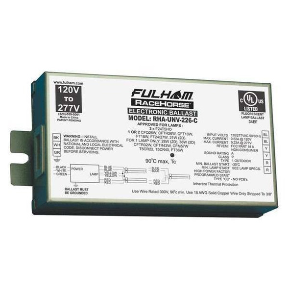 Fulham CFL Ballast,Electr,120 to 277V,5-1/16inL RHA-UNV-226-C