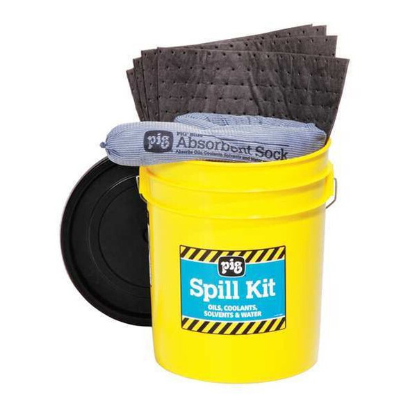 Spill Kit, 4 gal Volume Absorbed per Kit, 5 gal Capacity, Bucket, Yellow, 21