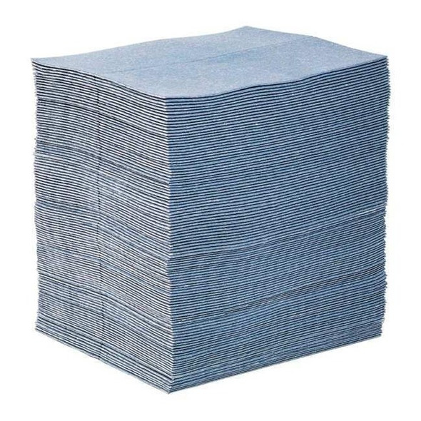 Pig Sorbent Pad, 24 gal, 15 in x 19 in, Universal, Blue, Fibers BLU100