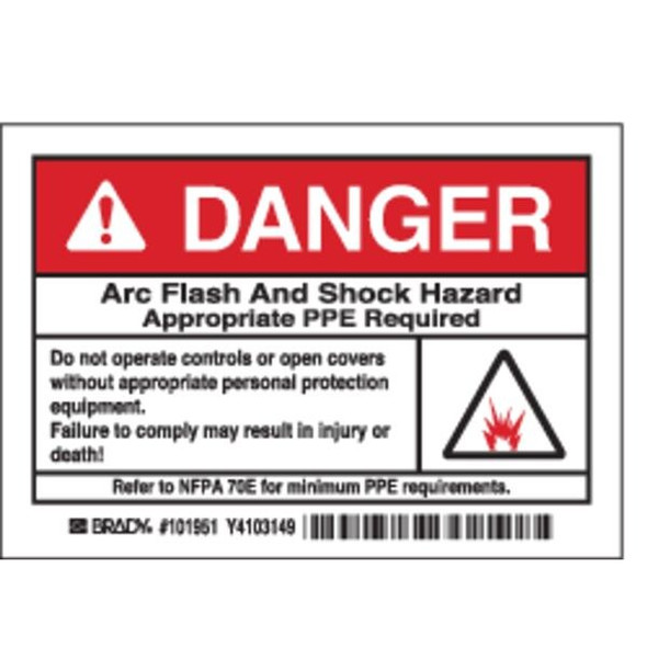 Brady Arc Flash Protection Label,PK5, 101951 101951