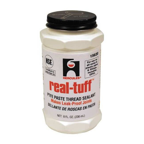 Pipe Thread Sealant 9.6 fl oz, Brush-Top Can, Real Tuff, White, Paste