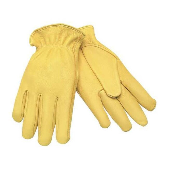 Leather Drivers Gloves, Shirred Slip-On Cuff, Keystone Thumb, Gold, M, 1 PR