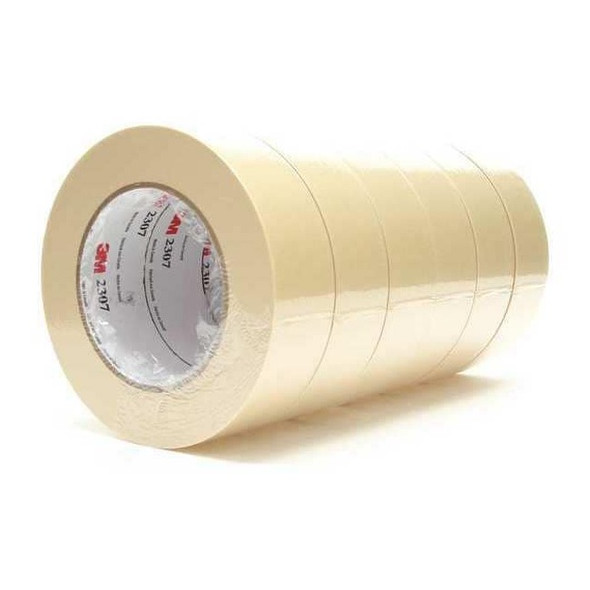 Masking Tape, 36 mm W x 55 m L, 5.2 mil Thick, Tan, Rubber Adhesive, 24 PK