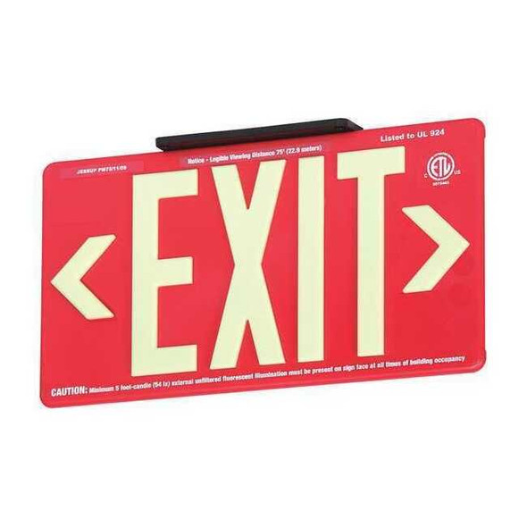 Exit Sign, Plastic, 15-7/8" W, 8-5/8" H, Exit (Double Arrows), Red