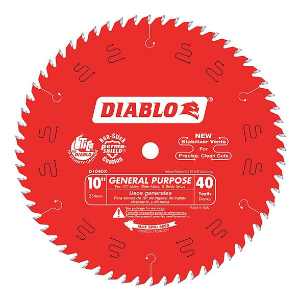 Diablo CircularSawBlade,Carbide,Dia:10" D1040X Diablo CircularSawBlade,Carbide,Dia:10" D1040X