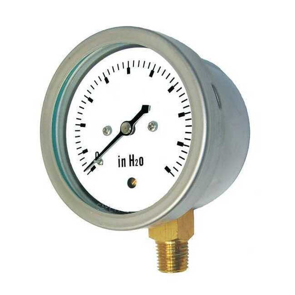 Low Pressure Gauge, 0 to 10 psi, 4 in Dial, 1/2 in NPT, Bottom Location