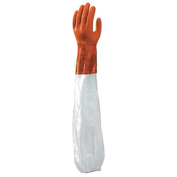 Showa Chemical Resistant Gloves, PVC, 26 in L, 30 mil, Orange, M, 1 PR 640M-08