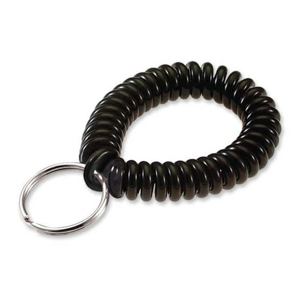 Key Chain, Black, Polyurethane, Steel, Wrist Coil, Nickel Plated 5 PK