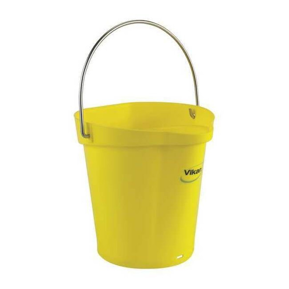 1 1/2 gal Round Bucket, 9 19/32 in Dia, Yellow, Polypropylene/Stainless Steel