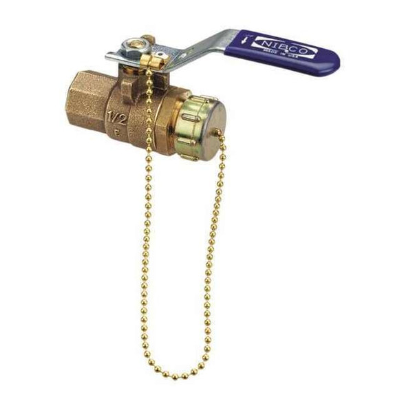 Nibco 1/2" FNPT x Hose Cap Bronze Ball Valve Inline T58570HC 1/2