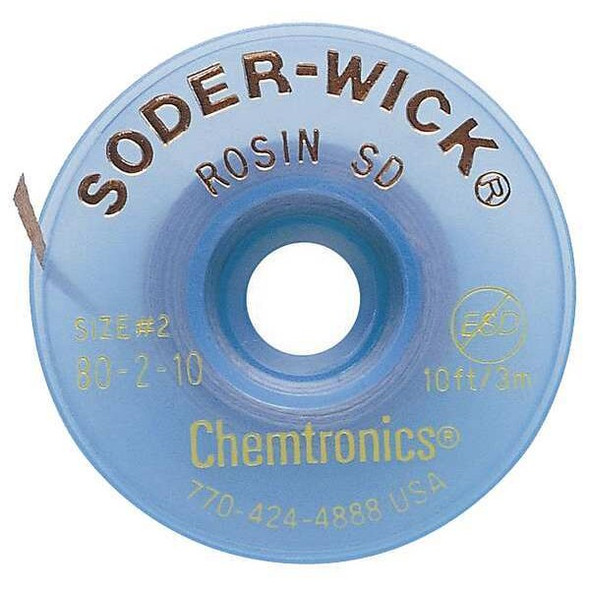 Chemtronics Desoldering Wick,10 ft.,2,Copper,Rosin 80-2-10