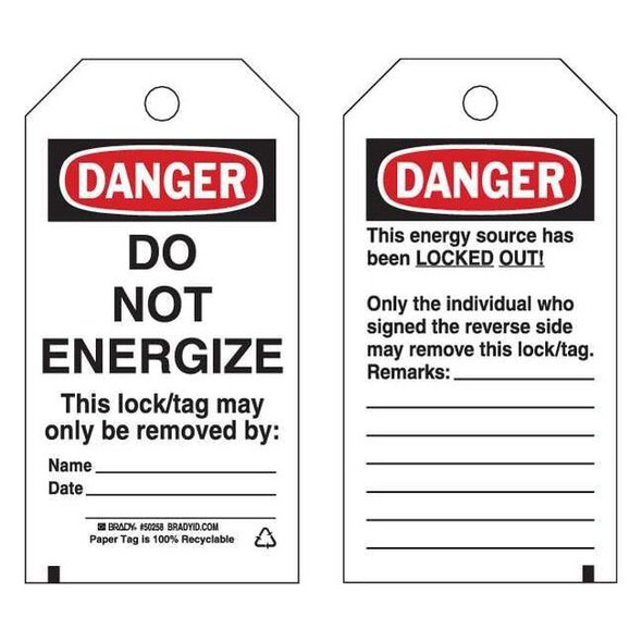 Brady Lockout Tag,3 x 5-1/2In,Polyester,PK25 50258