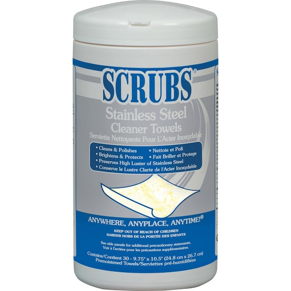 Scrubs SS Cleaner Wipes,10 1/2"x9 3/4",30ct,PK6 91930